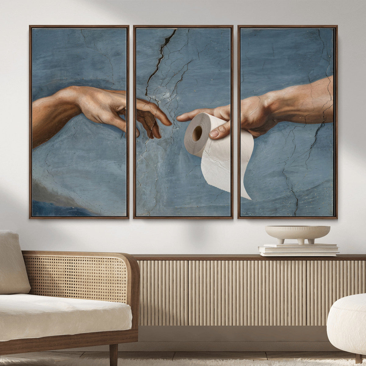 Funny Bathroom Canvas Wall Art, Michelangelo Creation of