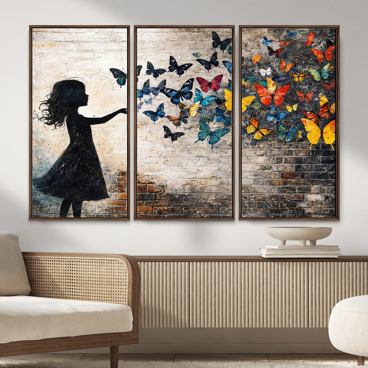 Banksy Butterfly Girl Wall Art Canvas Print, Framed Street