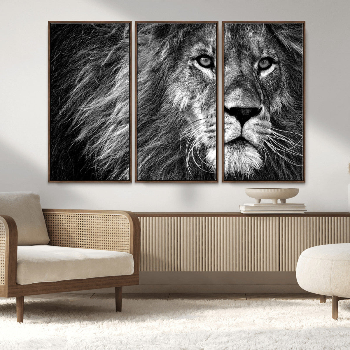 Black and White Lion Canvas Wall Art Print – Wildlife
