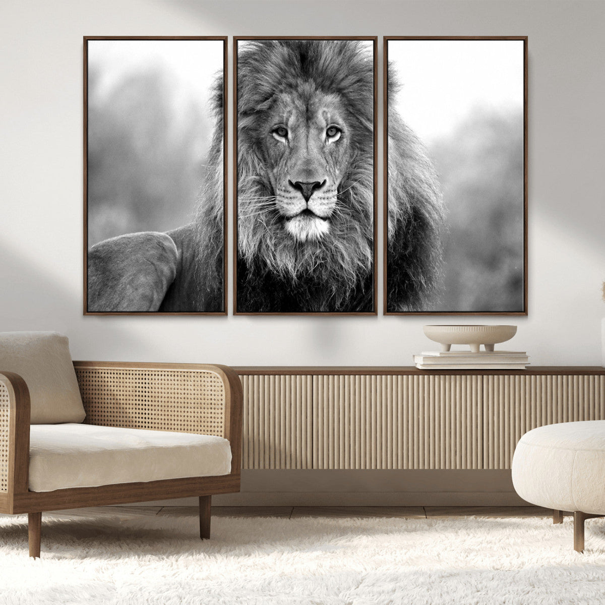 Black and White Lion Canvas Wall Art – Animal Print Artwork