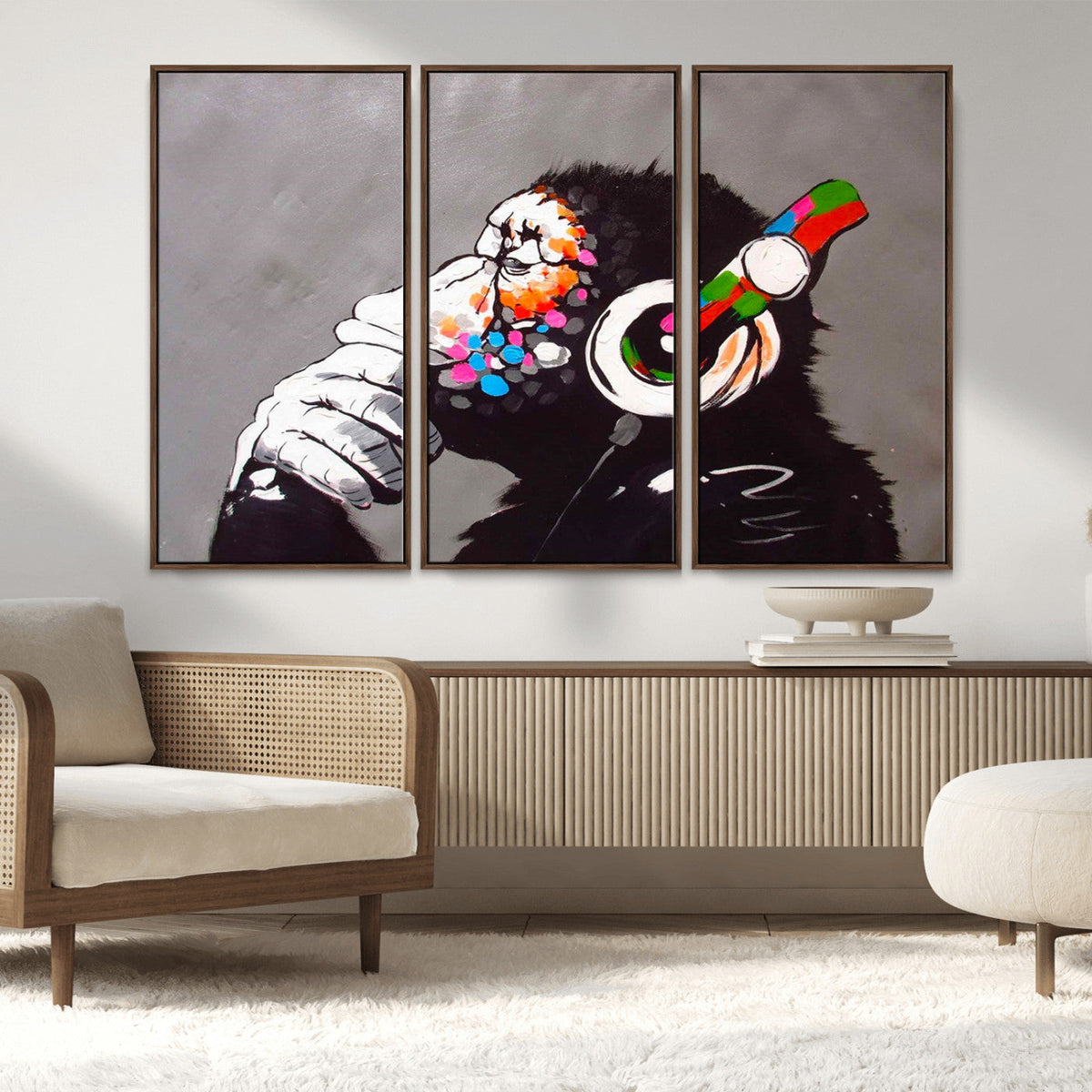 Dj Monkey Listening to Music Wall Art Print | Banksy Monkey