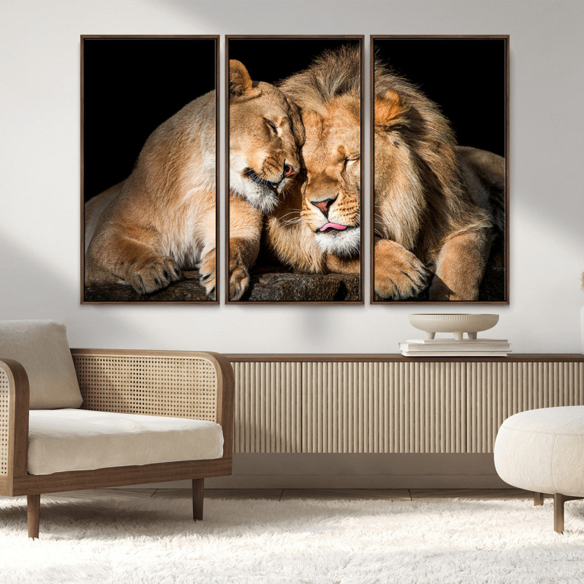 Lion and Lioness Wall Art Canvas Print – Framed African