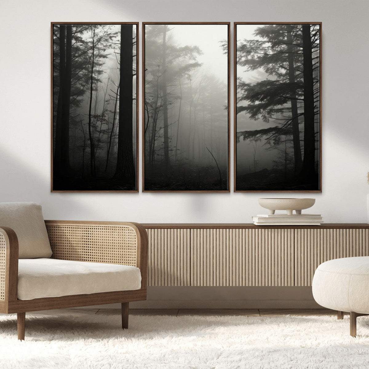 Misty Forest Wall Art Premium Canvas Print a Foggy and