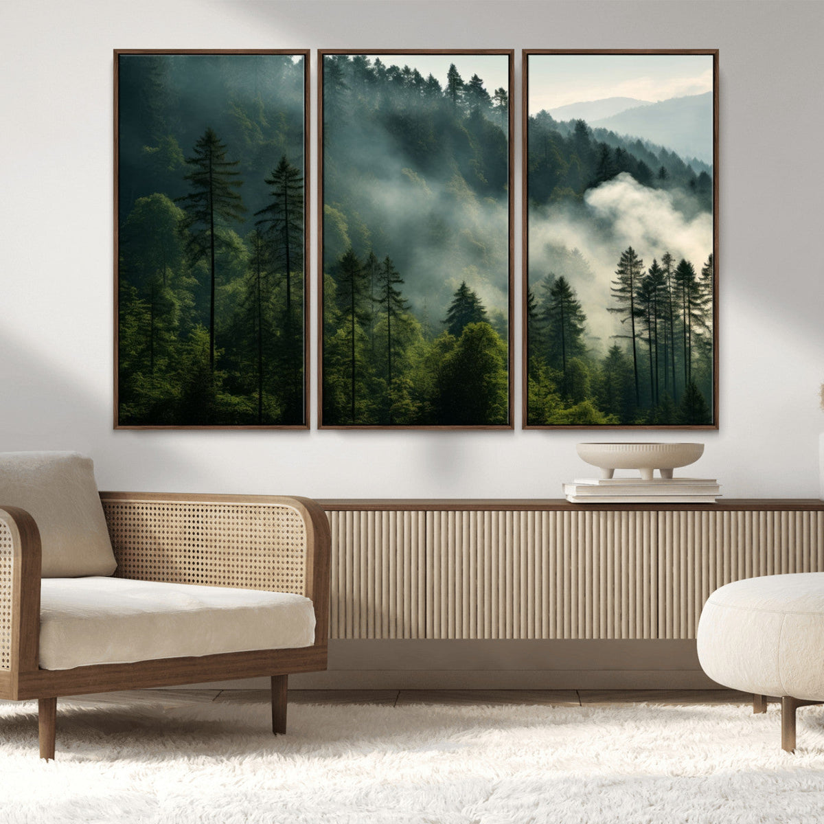 Misty Forest Wall Art Premium Canvas Print a Foggy and