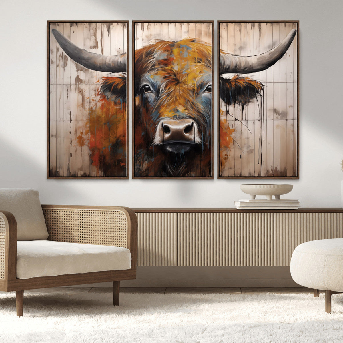 Abstract Bull Highland Cow Canvas Wall Art Print – Vibrant