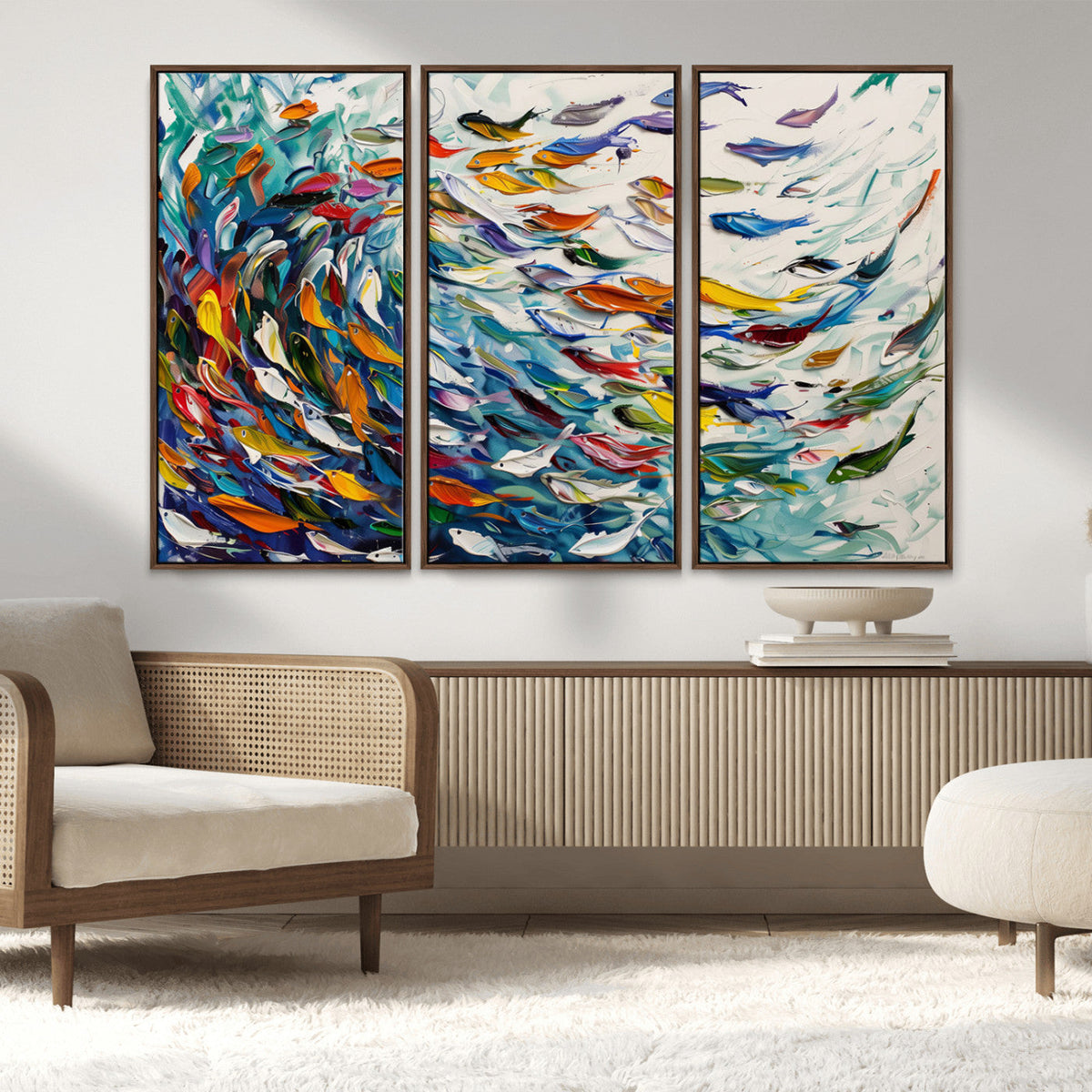 Modern Abstract Fish Shoal Wall Art Canvas Print, Colorful