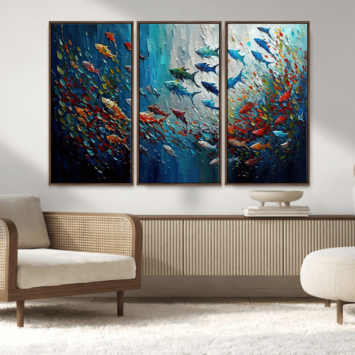 Modern Abstract Fish Shoal Wall Art Canvas Print, Colorful