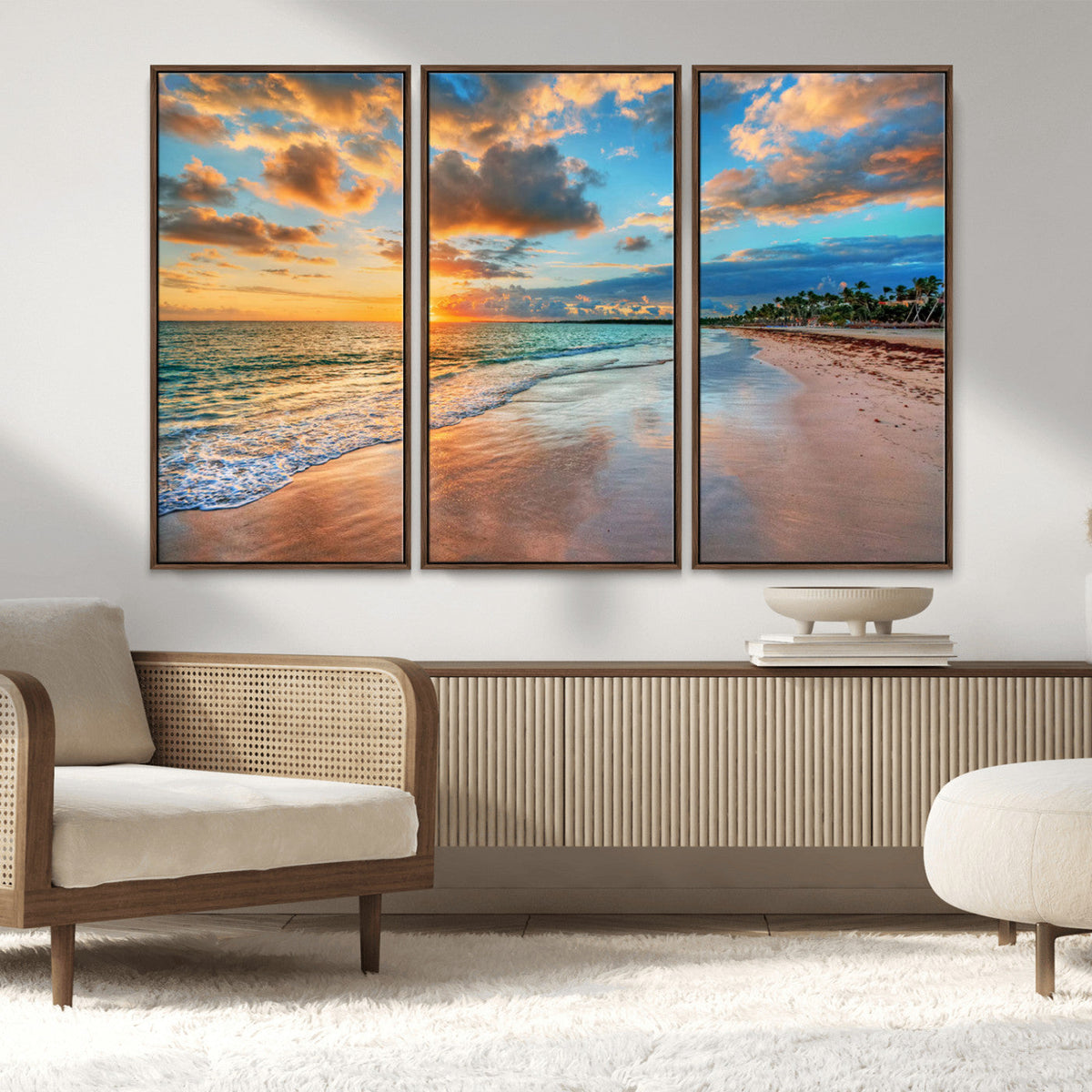 Serene Beach Sunset Wall Art | Coastal Ocean Canvas Print |