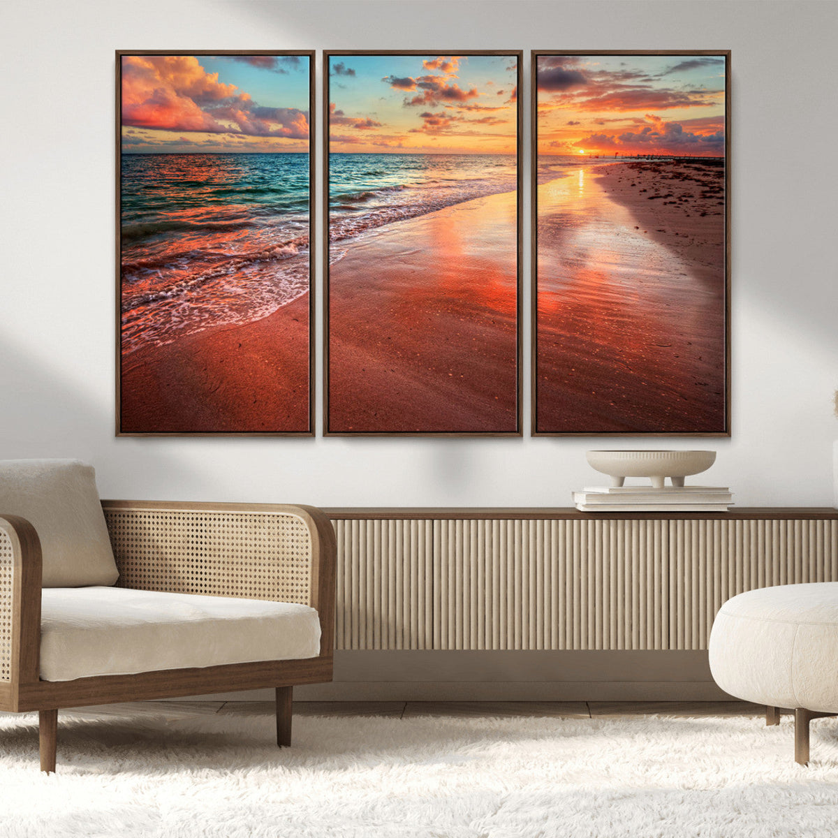 Sunset Beach Wall Art | Ocean Canvas Print | Coastal Wall