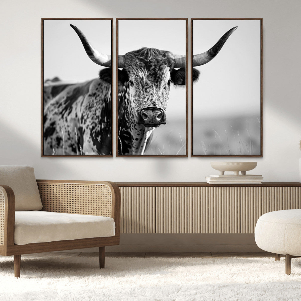 Texas Highland Cow Longhorn Canvas Print - Rustic Farmhouse