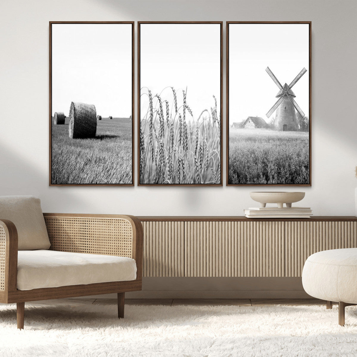 Vintage Farmhouse Black and White Triptych Wall Art – Giclee