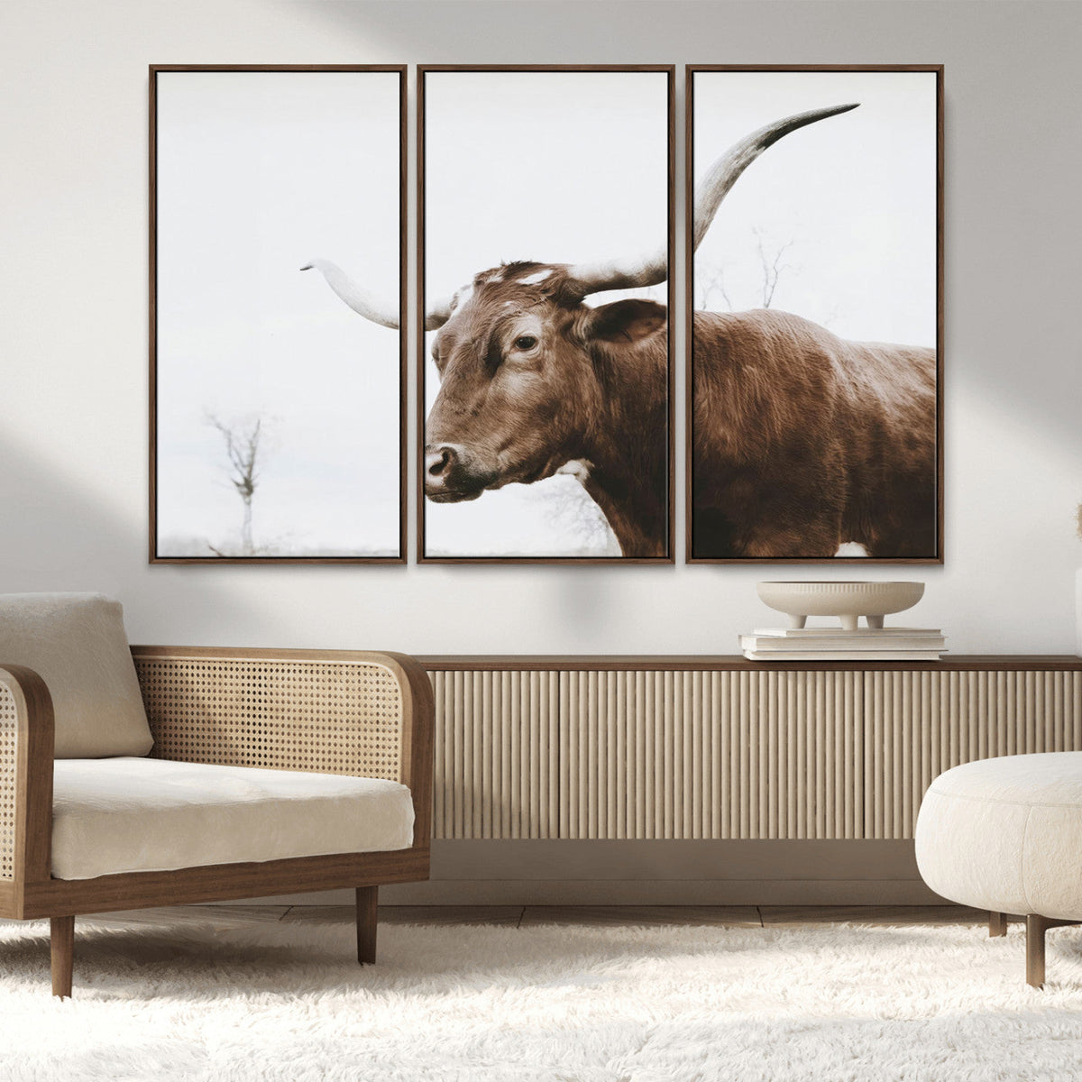 Rustic Bull Wall Art Canvas Print – Modern Longhorn