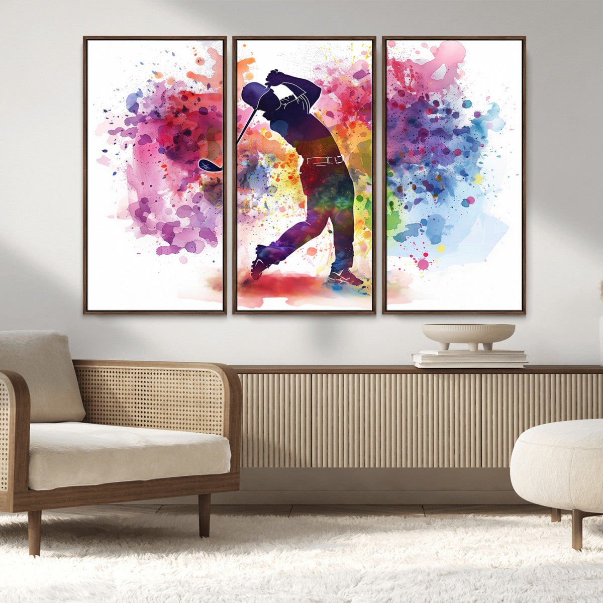 Colorful Golfer Swing Wall Art Canvas Print - Ready to Hang,