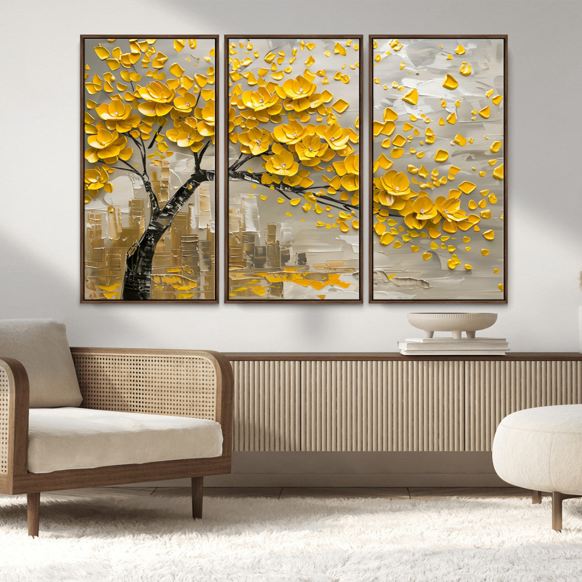 Yellow Blossom Tree Canvas Wall Art - Floral Abstract Modern