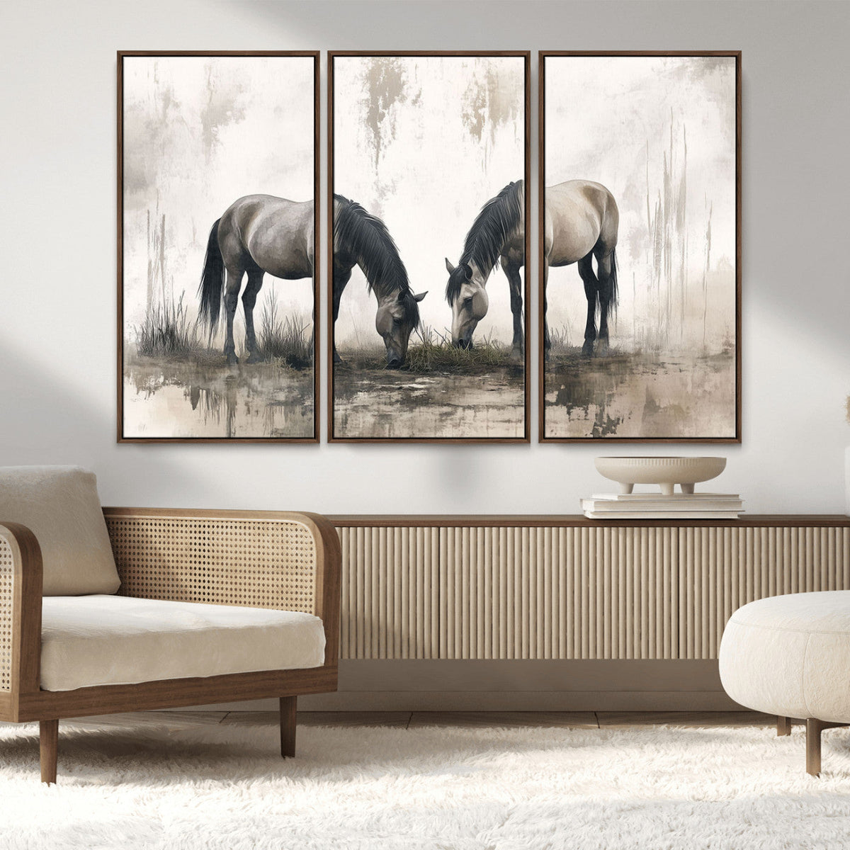 Chines Ink Style Vintage Horses Wall Art Canvas Print for