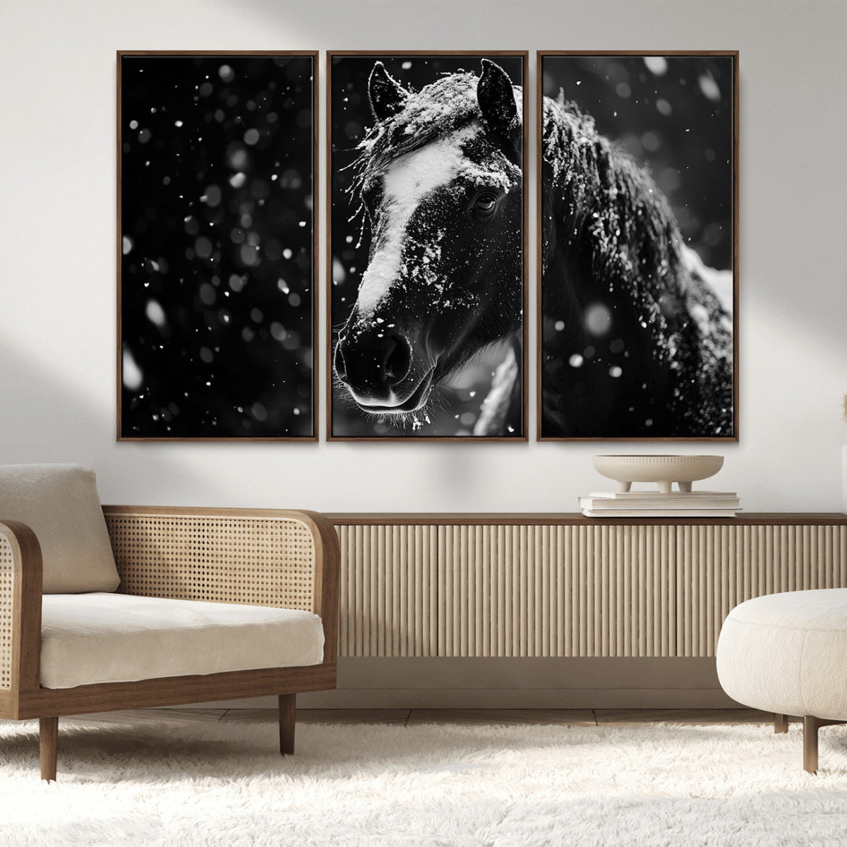 Winter Horse Wall Art | Black and White Horse Print | Ready