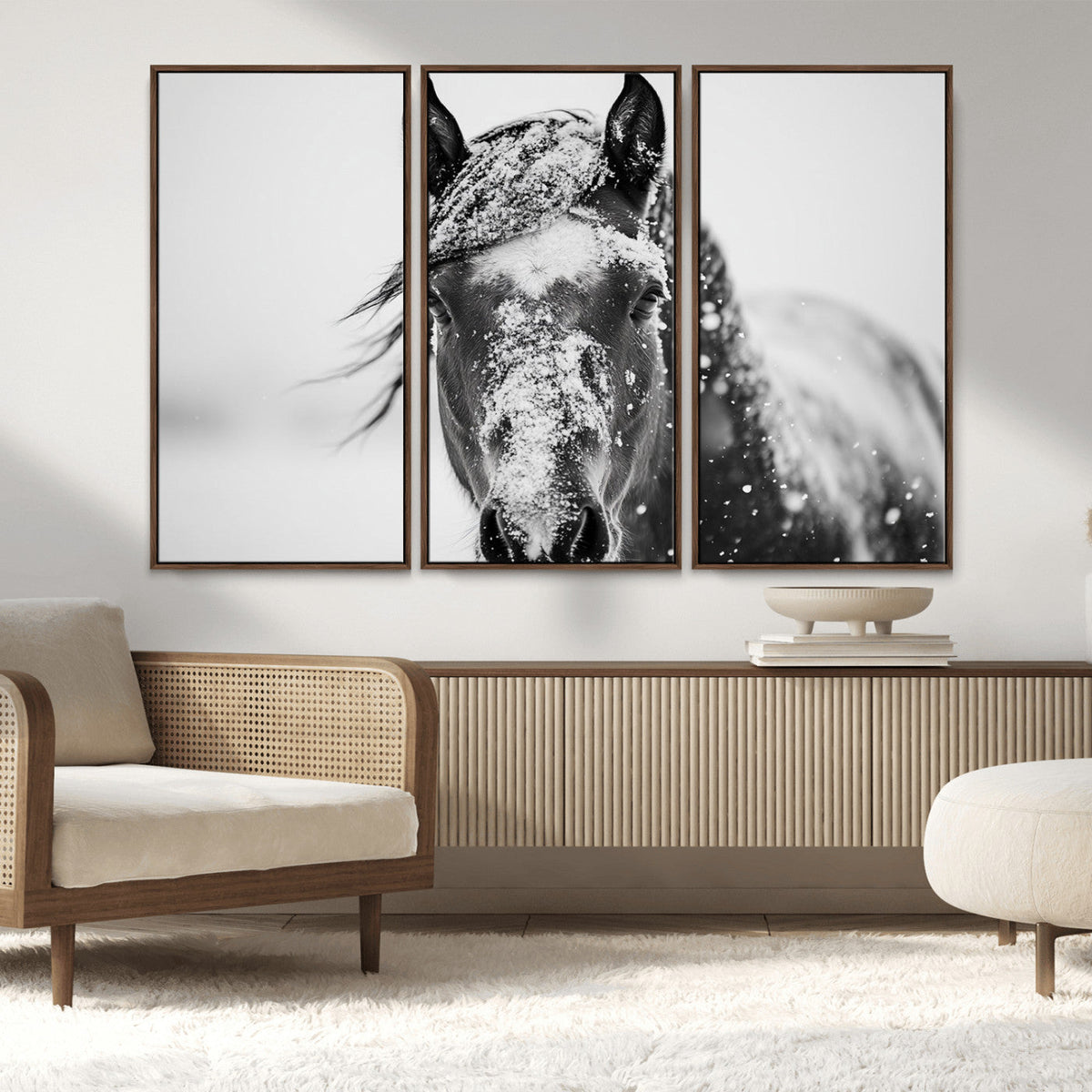 Western Wall Art | Black and White Winter Horse Wall Art |