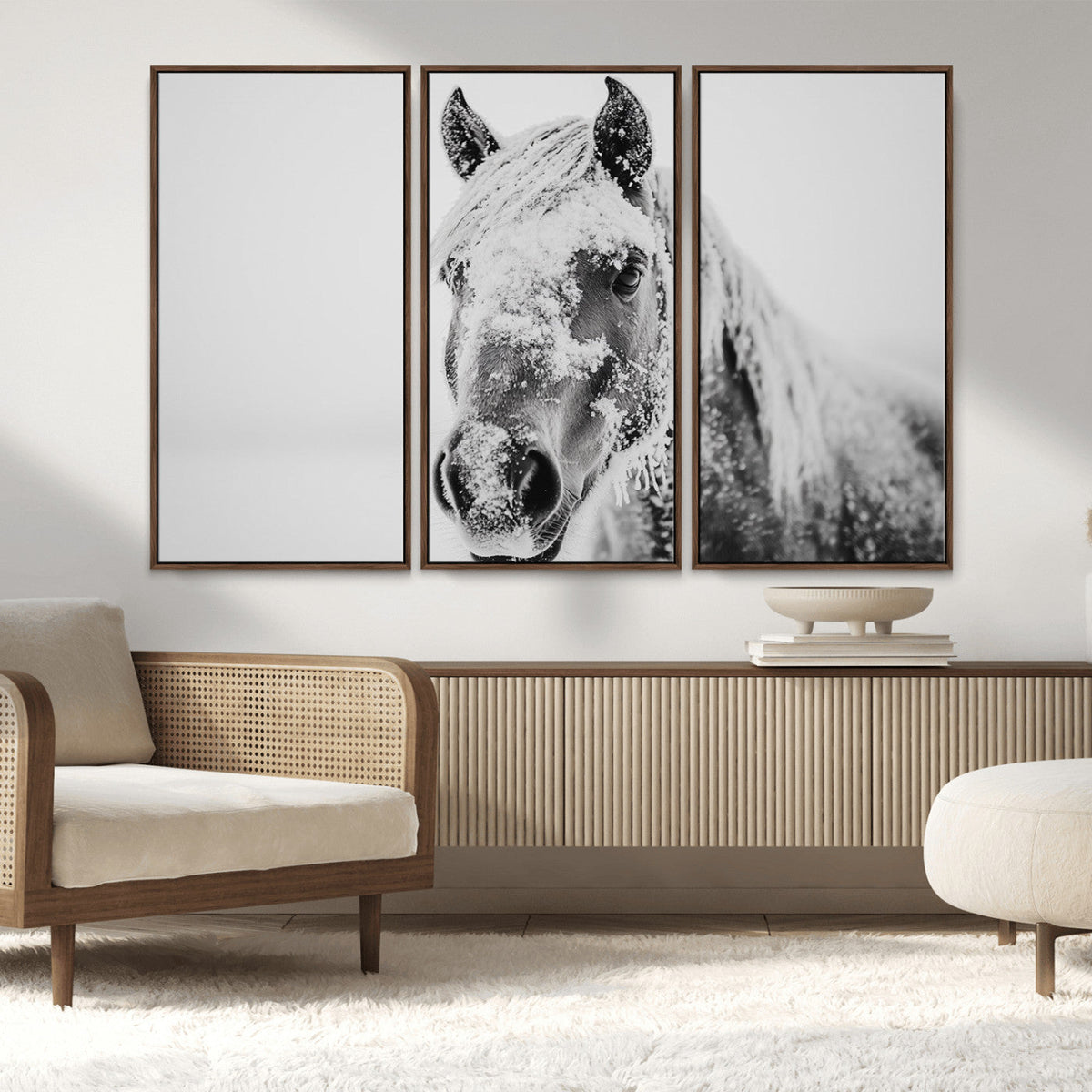 White Horse Wall Art | Ready to Hang and Framed | Winter