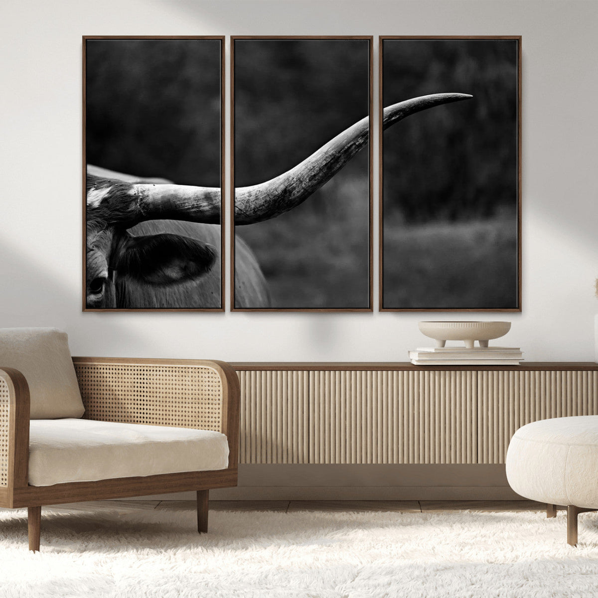 Cow Longhorn Wall Art | Black and White Print | Ready to