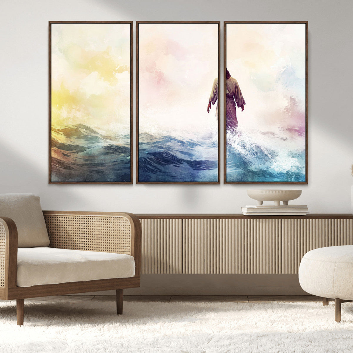 Watercolor Jesus Walking on Water Canvas Print, Christian