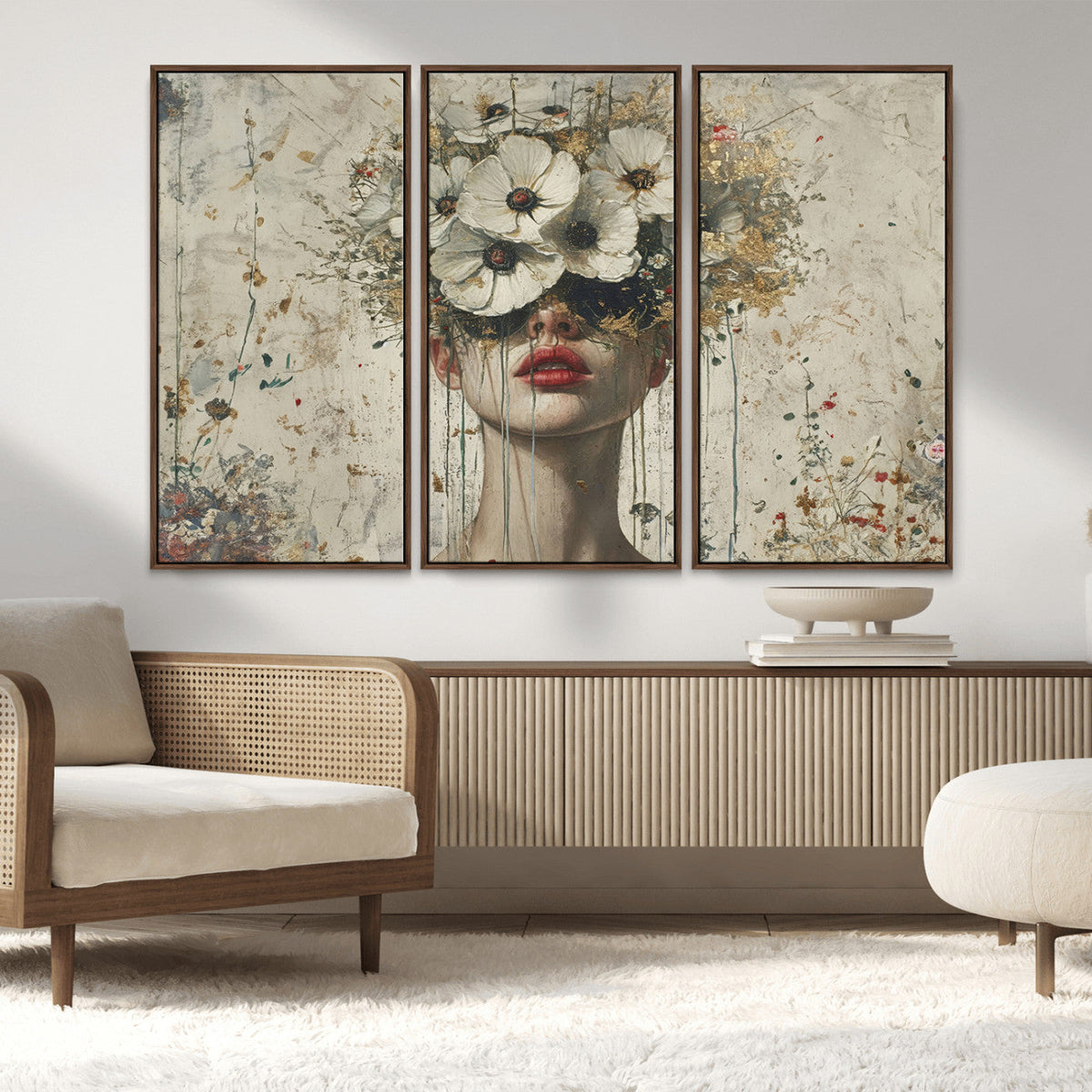 Abstract Floral Women Patel Wall Art Canvas Print