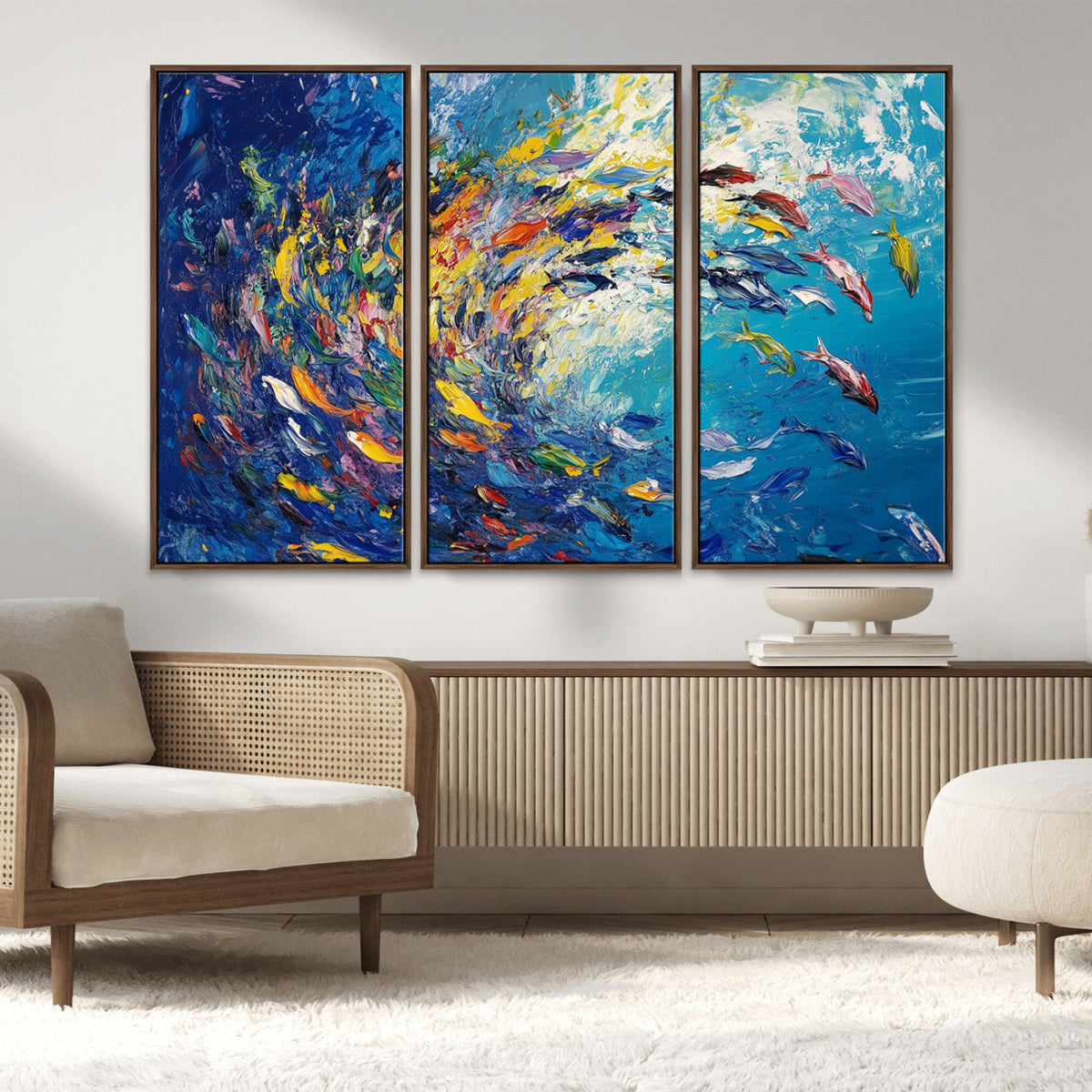 Colorful Swirling Fish School Wall Art Canvas Print |