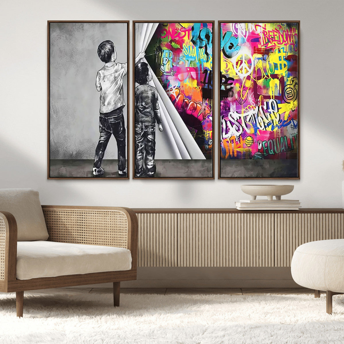 Banksy Print - Street Art Canvas Wall Art - Kids Revealing