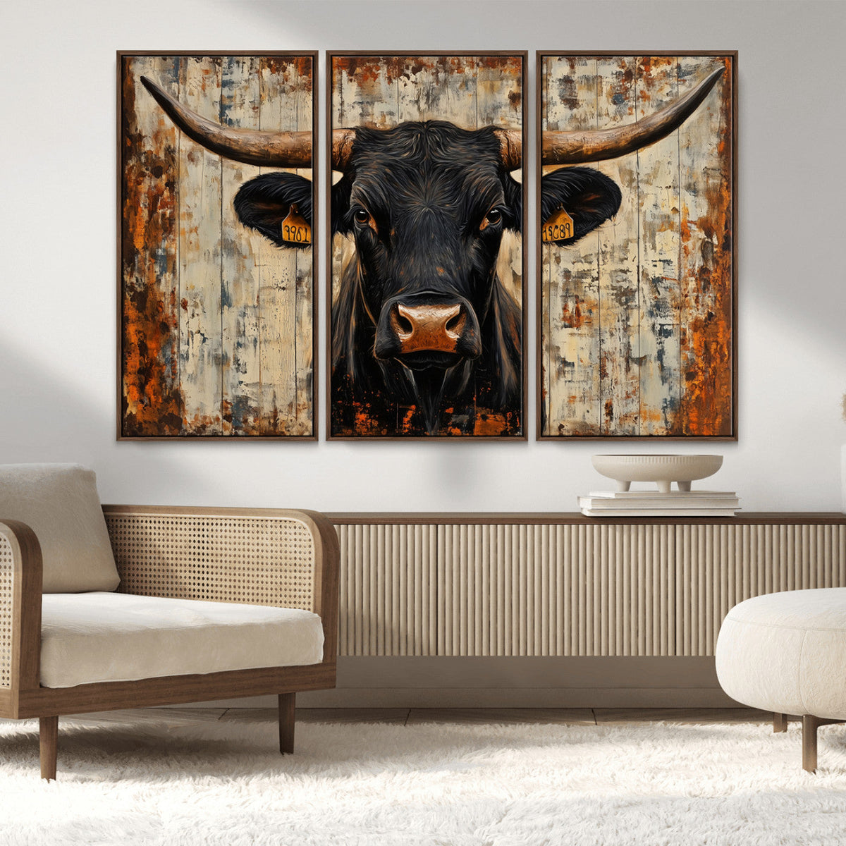 Rustic Texas Artwork Wall Art Canvas Print - Abstract Cow