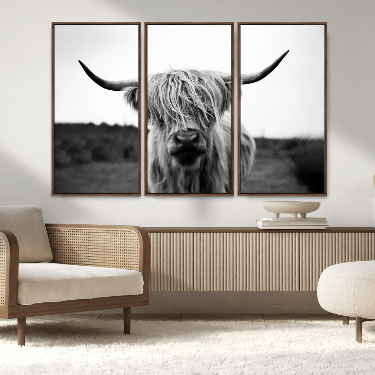Highland Cow Wall Art | Black and White Farmhouse Decor |