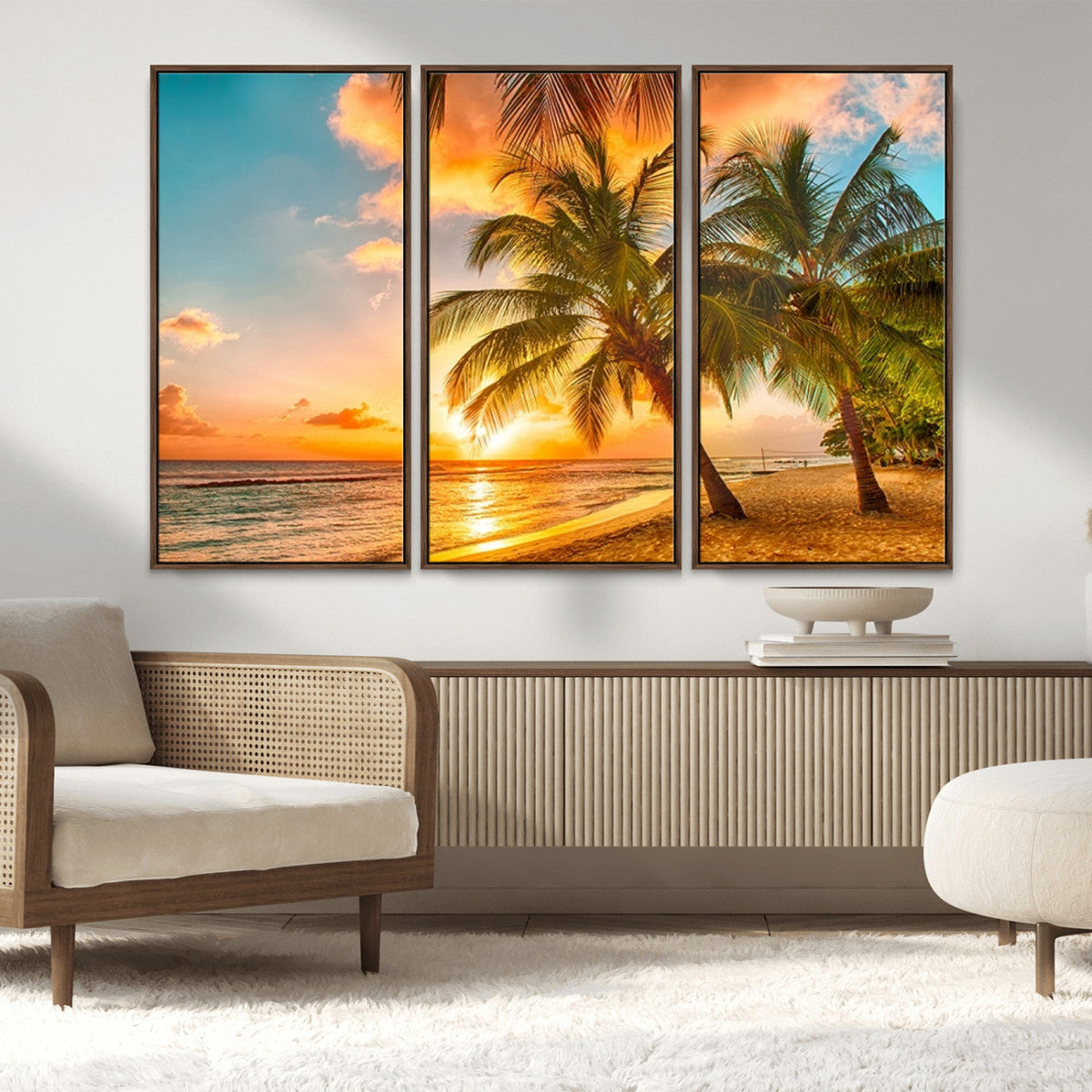 Tropical Sunset Beach Canvas Wall Art Print – Vibrant Palm