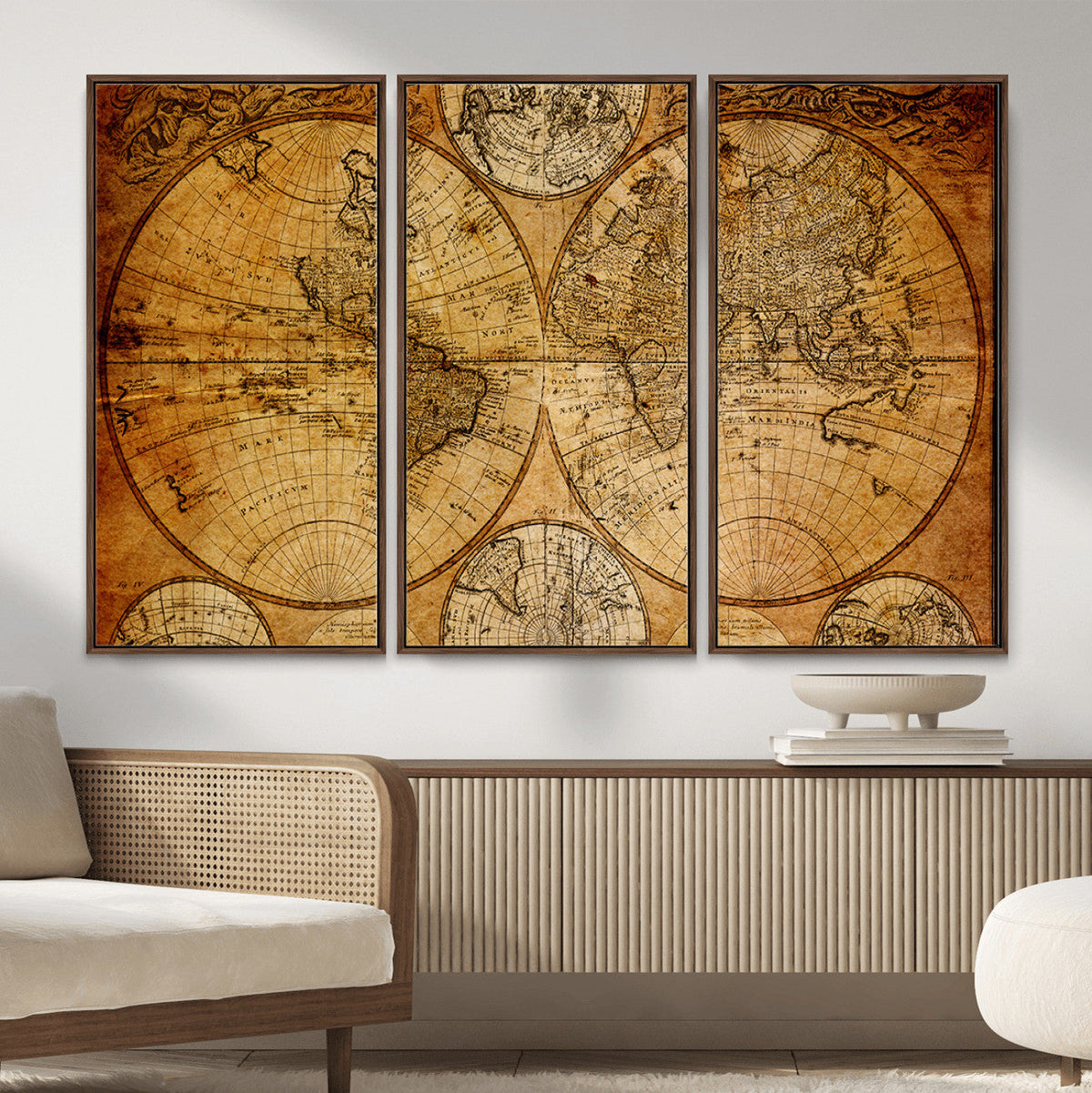 Vintage World Map Canvas Print – Antique Push Pin Travel