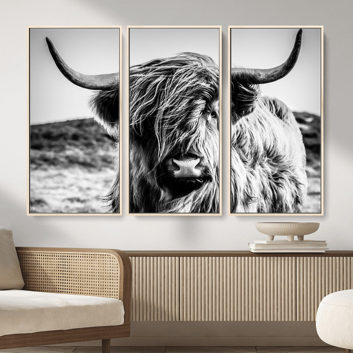 Black and White Scottish Cow Canvas Wall Art Highland Cattle
