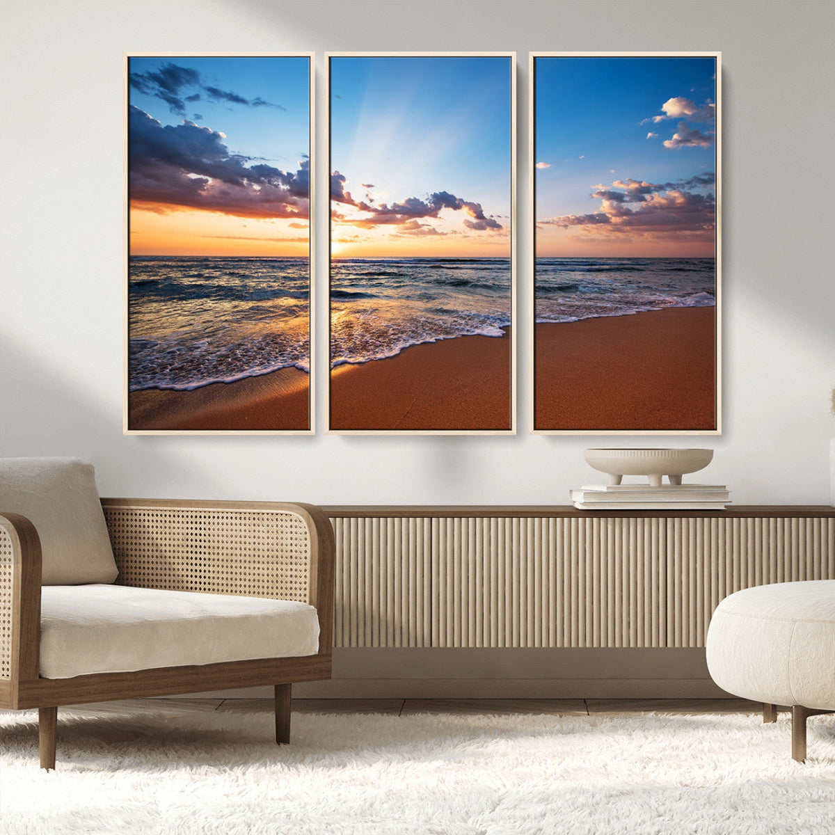 Serene Ocean Sunset Canvas Print, Golden Hour Beach Wall