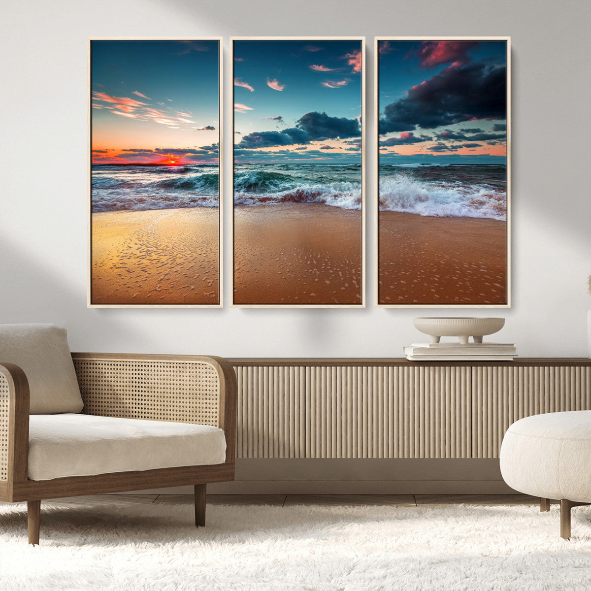 Sunset on Beach Wall Art Ocean Beach Canvas Print