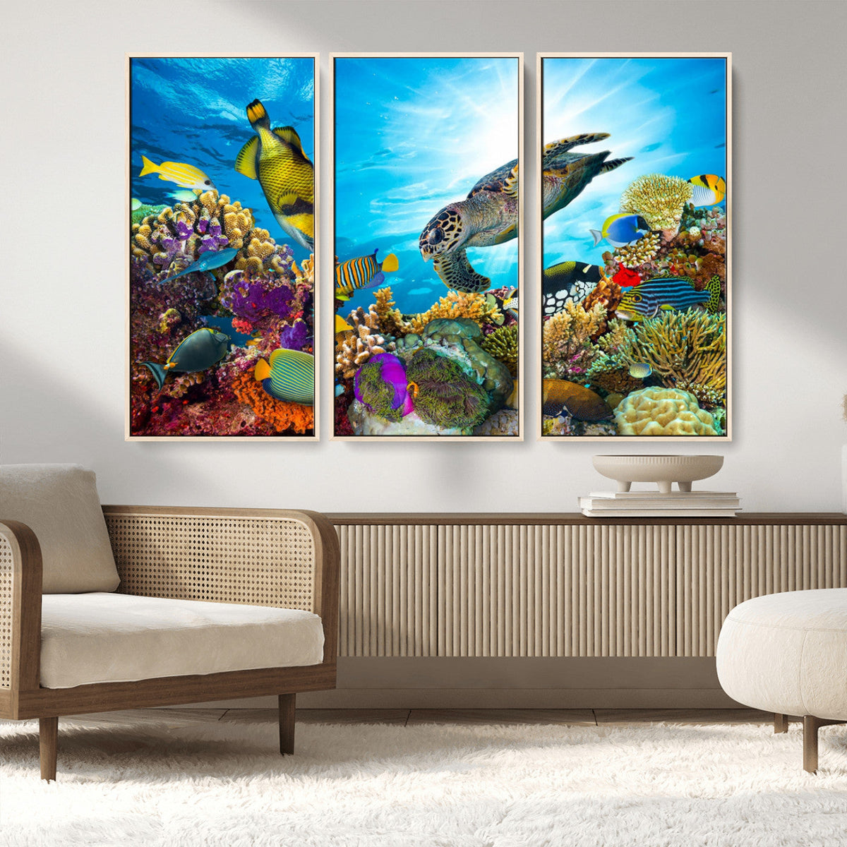 Aquatic Life Sea Turtles Fish Wall Art Canvas Print