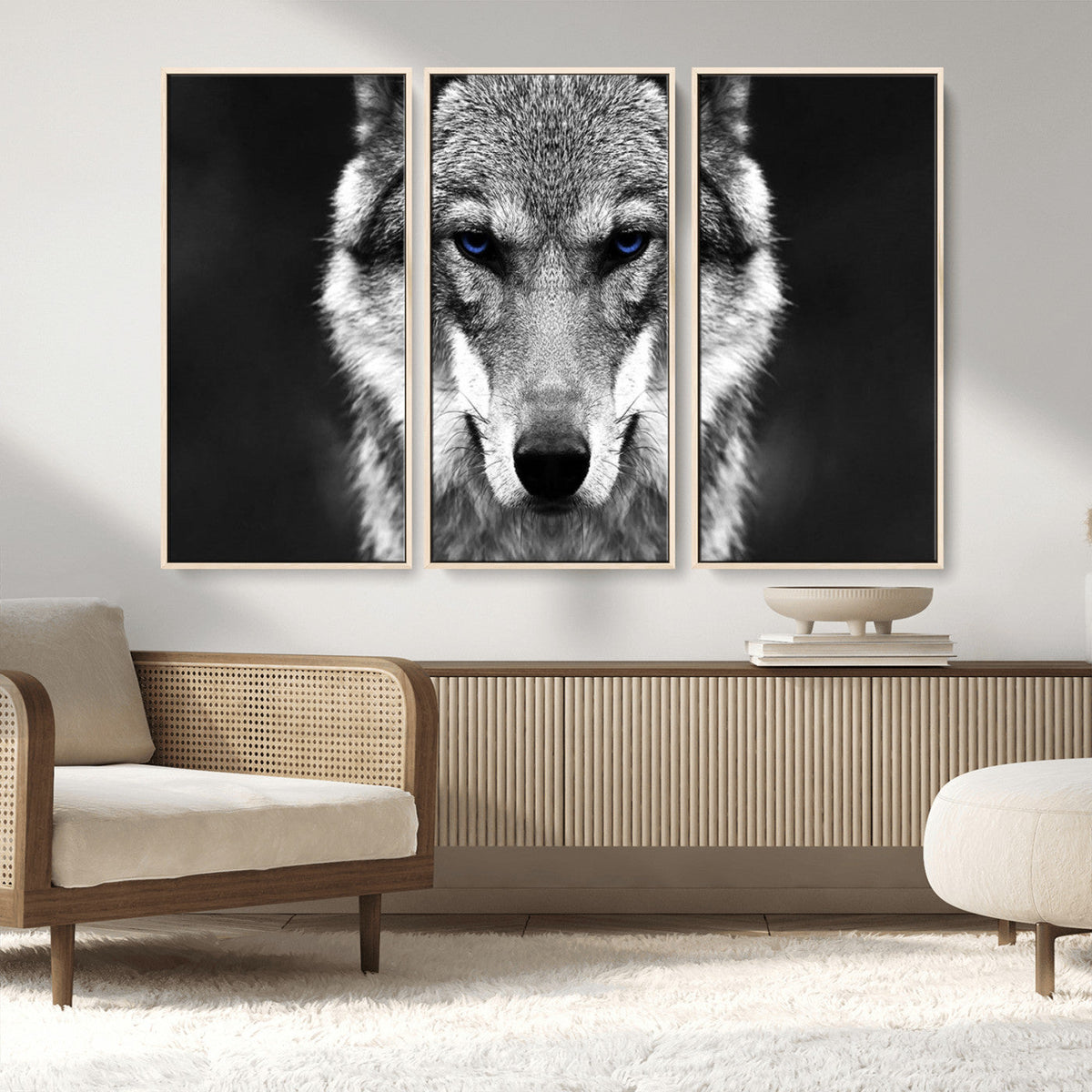 Black and White Wild Wolf Wall Art Canvas Print