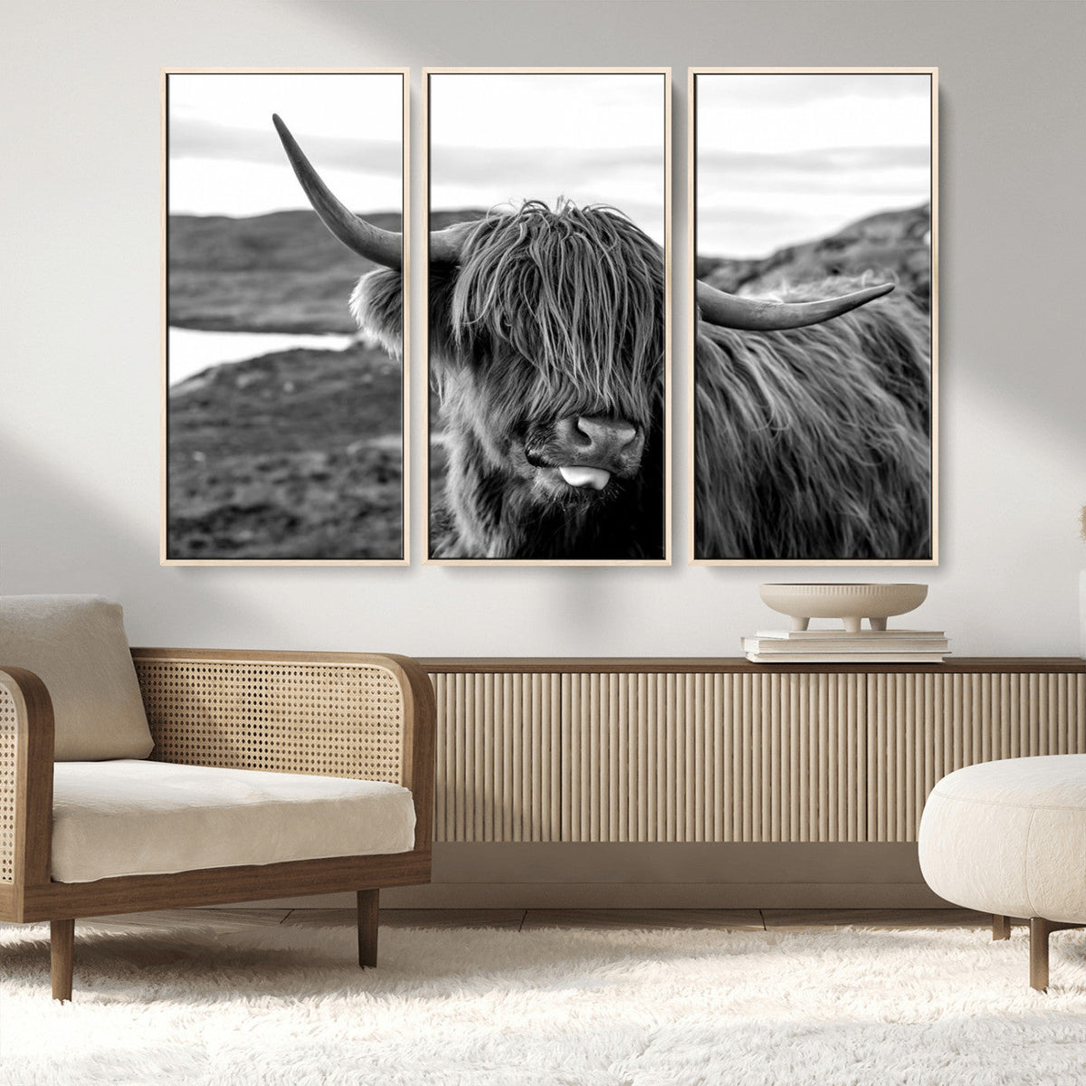 Longhorn Steer Canvas Print Wall Art, Highland Cow Canvas
