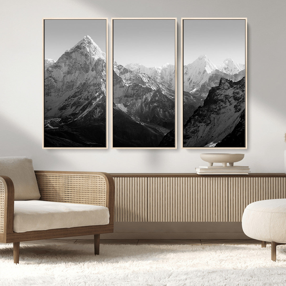 Everest Himalaya Mountain Peaks Black & White Triptych