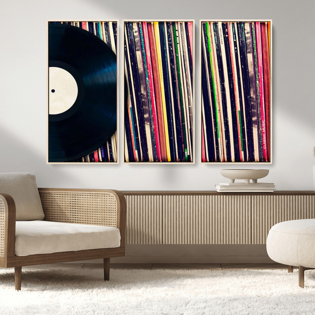Vinyl Record and Album Collection Canvas Wall Art - Retro