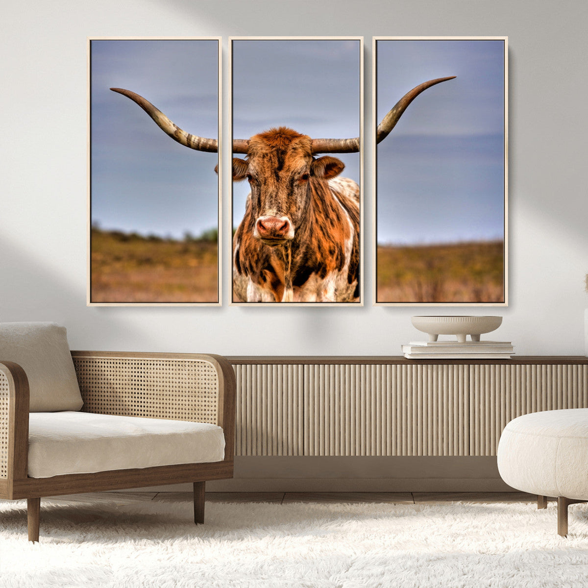 Texas Longhorn Wall Art Print, Framed Longhorn Cow Wall Art