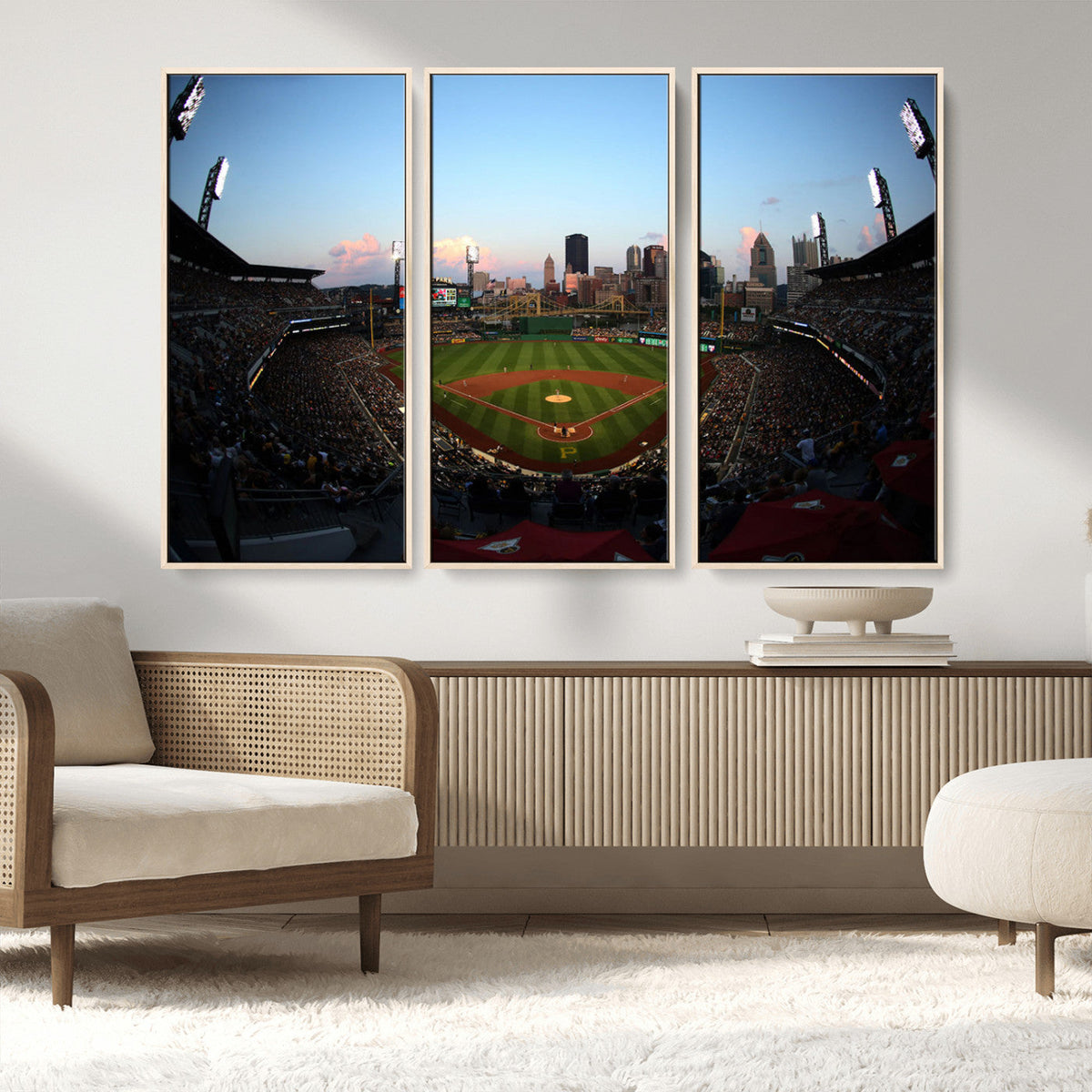 PNC Park Evening Game Triple Canvas Wall Art - Pittsburgh
