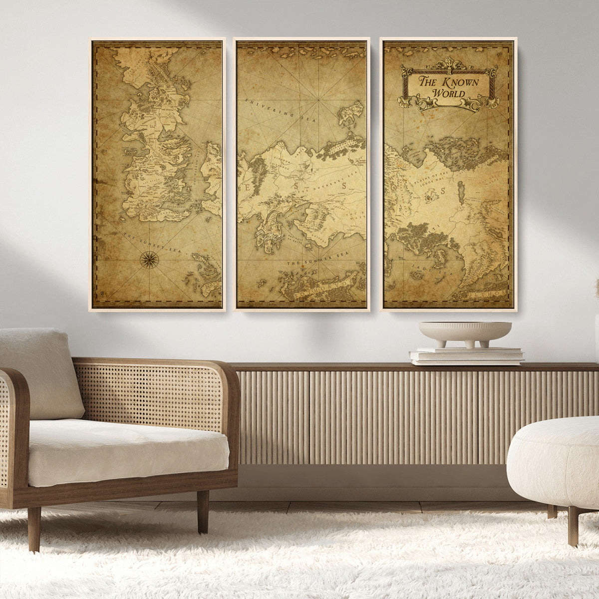 Vintage Game of Thrones Map Wall Art | Westeros and Essos