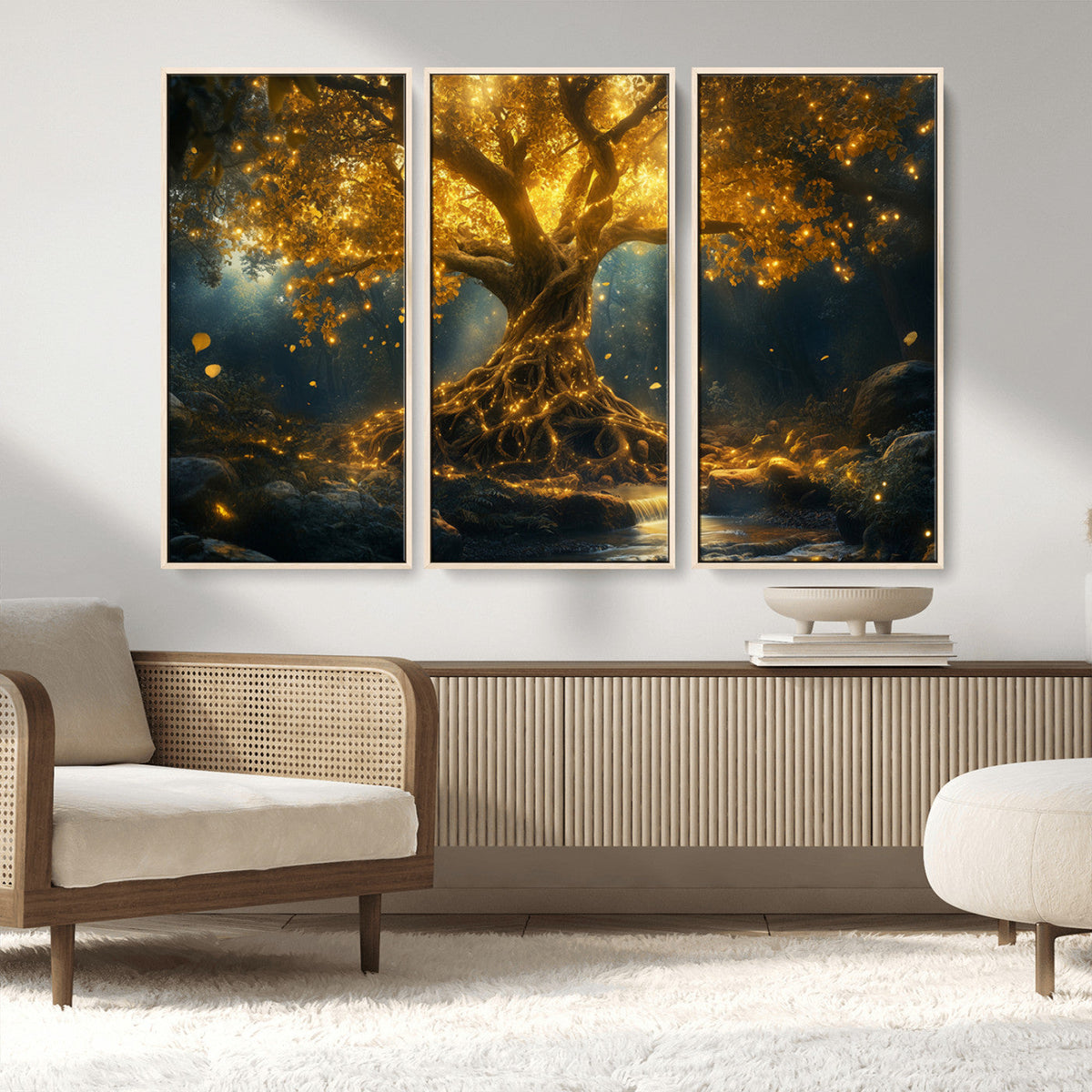 Golden Tree of Life Canvas Wall Art Print - Majestic Glowing