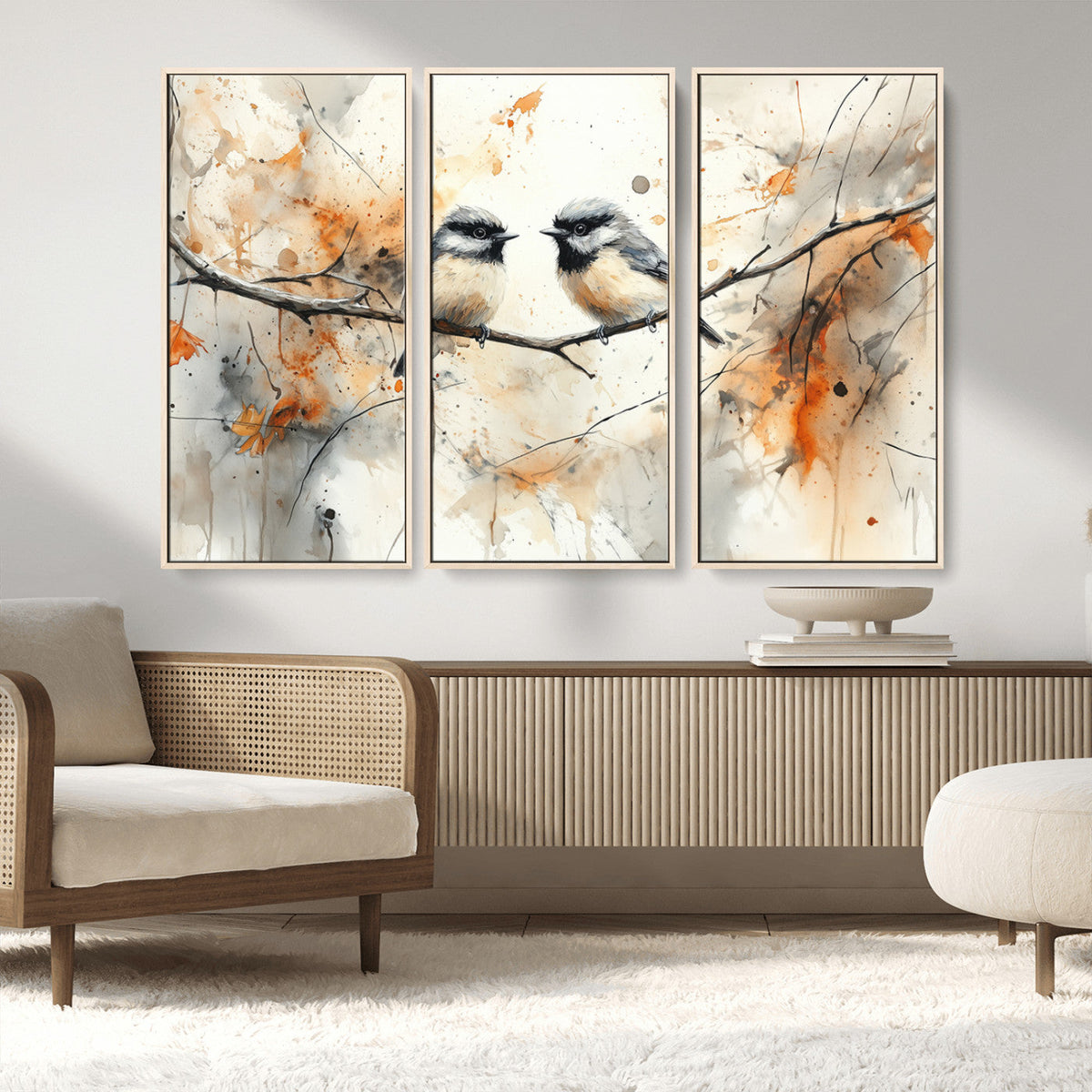 Abstract Watercolor Chickadee Bird Canvas Wall Art Print -