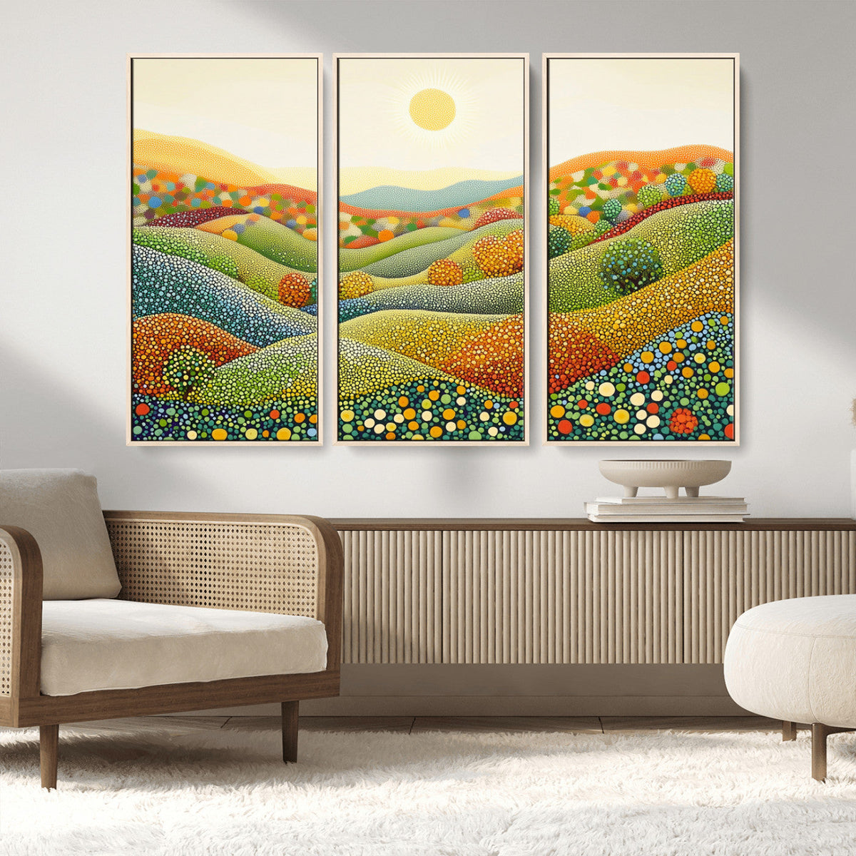 YAYOI KUSAMA Colorful Dot Art Landscape Canvas - Framed