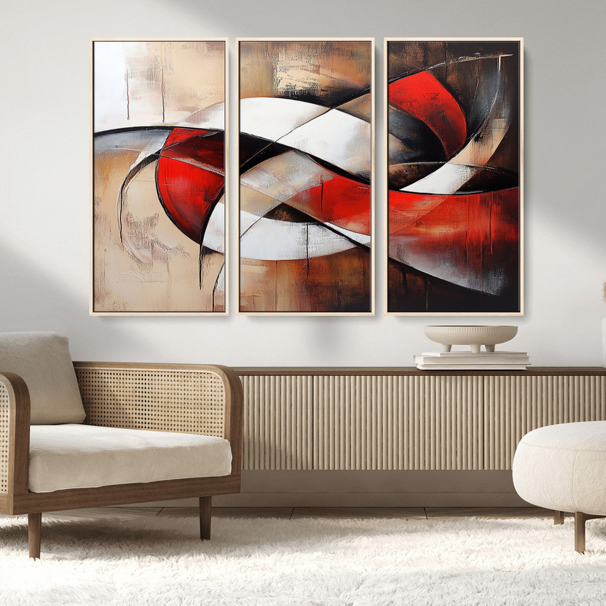 Abstract Wall Art - Modern Red and White Canvas Wall Art