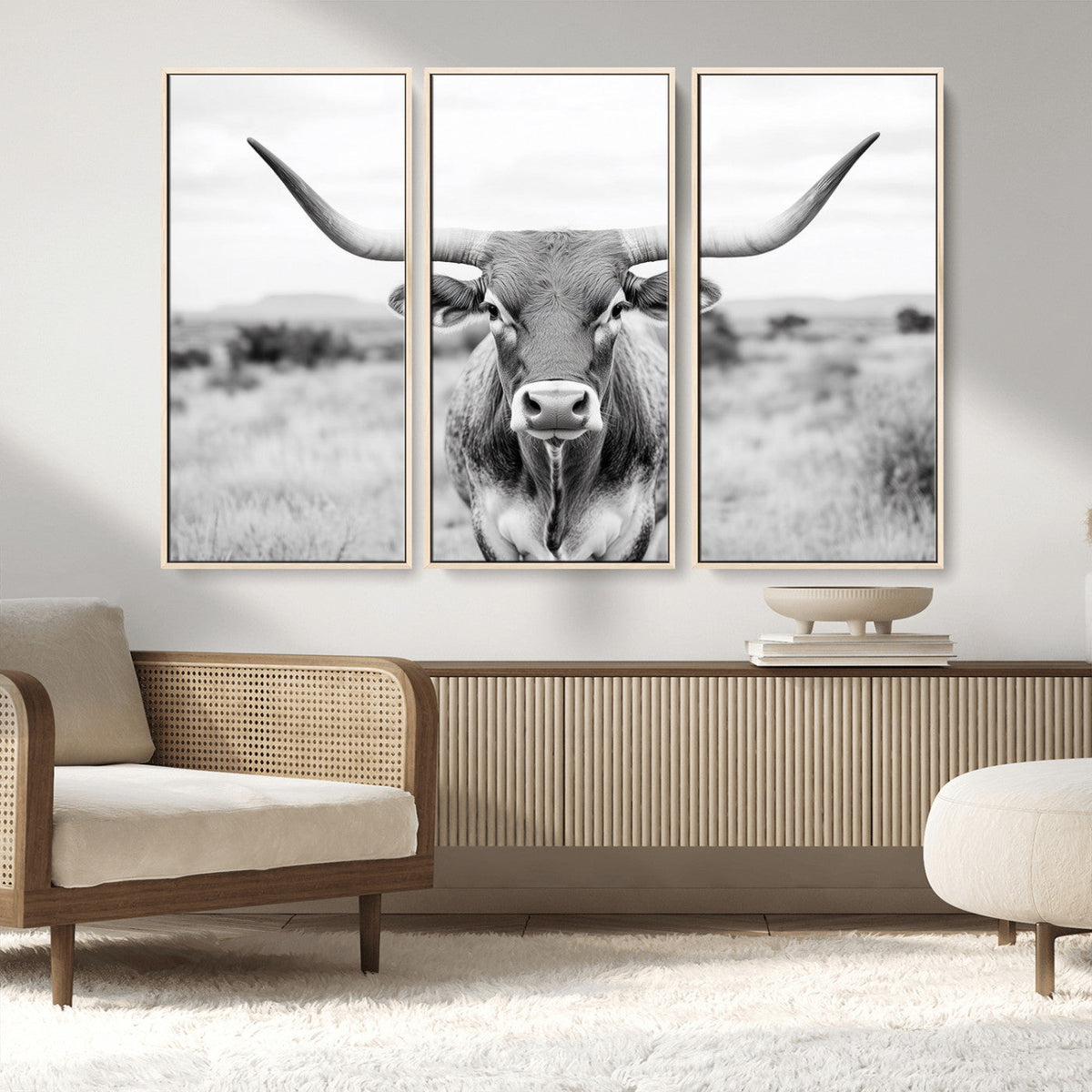 Highland Cow Wall Art Canvas Print – Black and White Western