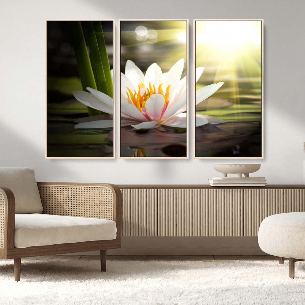 Lotus Flower Wall Art Canvas Print, Water Lily Large Wall