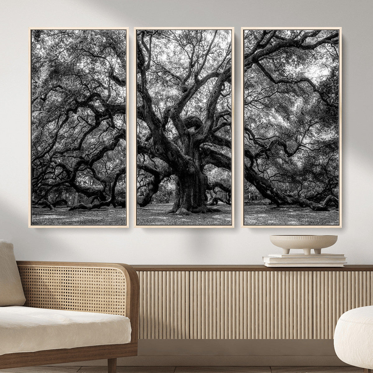 Black and White Old Angel Oak Tree Wall Art Canvas Print