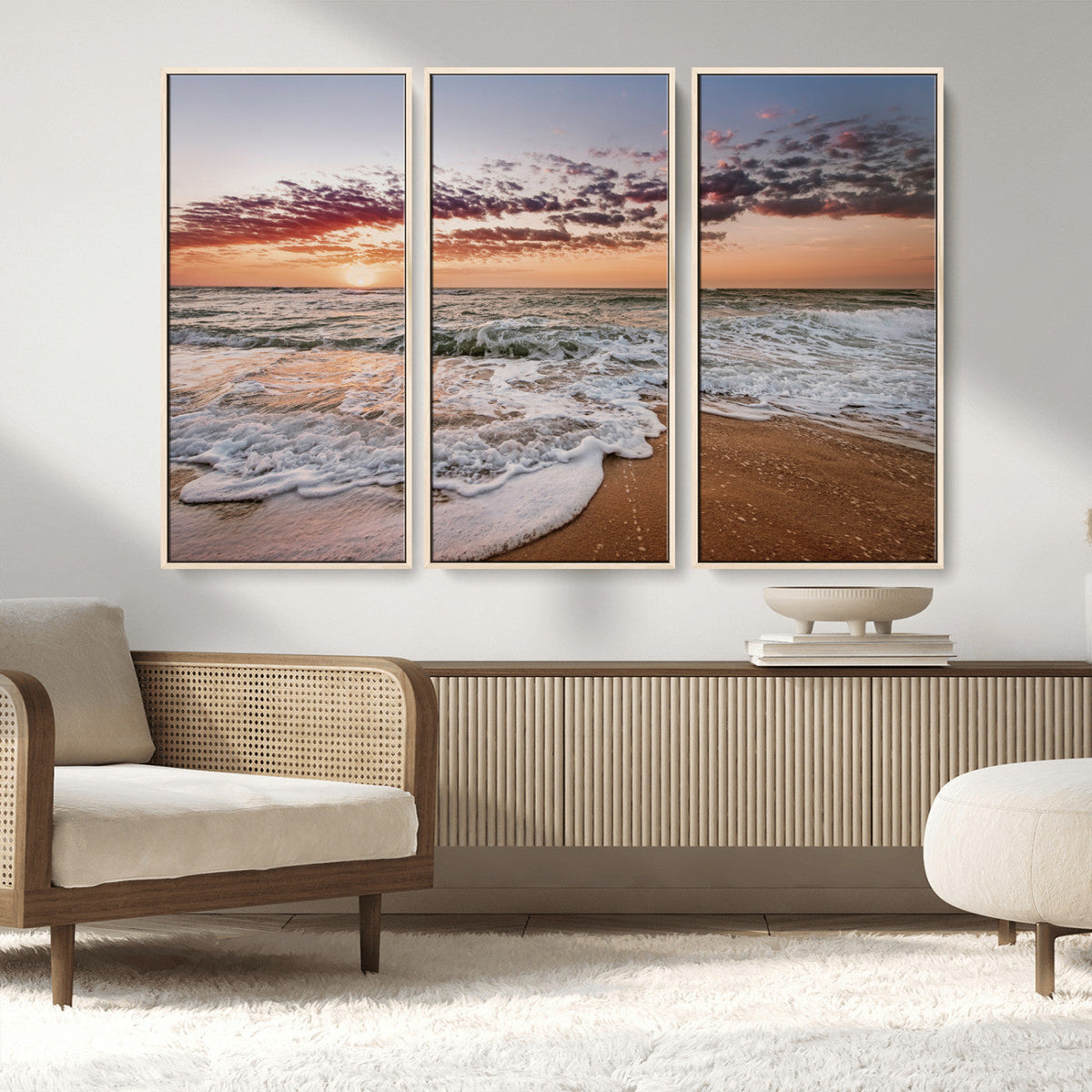 Ocean Sunset Wall Art Canvas Print – Framed Sandy Shore